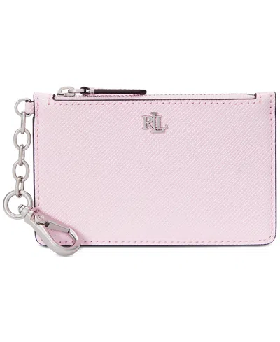 Ralph Lauren Crosshatch Leather Zip Card Case In Hint Of Pink