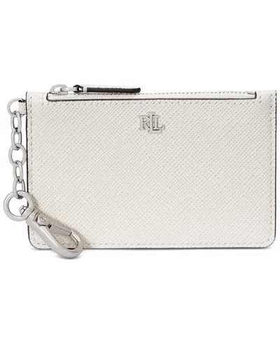 Ralph Lauren Crosshatch Leather Zip Card Case In Soft White