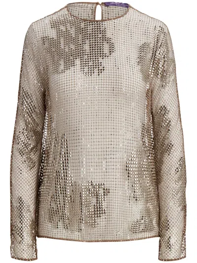 Ralph Lauren Crystal-embellished Long-sleeve Top In Brown
