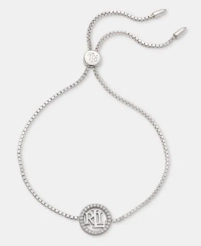 Ralph Lauren Crystal Logo Slider Bracelet In Silver