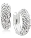 Ralph Lauren Crystal Pave Huggie Small Hoop Earrings 1/2" In Silver