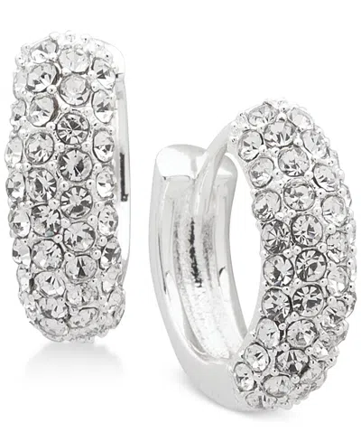 Ralph Lauren Crystal Pave Huggie Small Hoop Earrings 1/2" In Silver