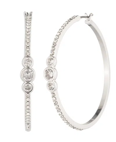 Ralph Lauren Cubic Zirconia And Glass Stone Hoop Earrings In Silver