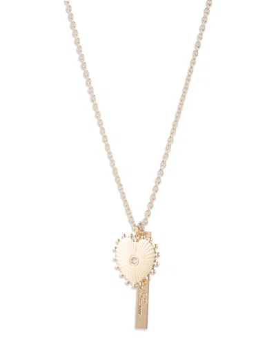 Ralph Lauren Cubic Zirconia And Glass Stone Logo Heart Pendant Necklace In Gold