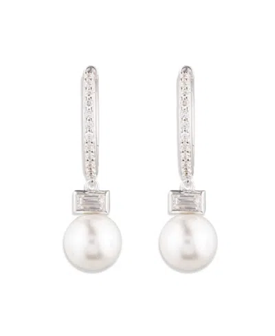 Ralph Lauren Cubic Zirconia & Imitation Pearl Sterling Silver Hoop Earrings In Brown