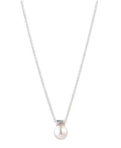 Ralph Lauren Cubic Zirconia & Imitation Pearl Sterling Silver Pendant Necklace In Brown