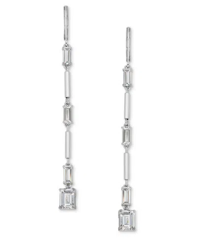 Ralph Lauren Cubic Zirconia Silver-tone Station Linear Drop Earrings In Metallic
