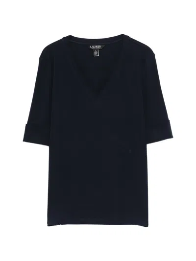 Ralph Lauren Cuffed V-neck T-shirt In Black