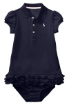 Ralph Lauren Babies'  'cupcake' Ruffle Hem Polo Dress & Bloomers In Blue