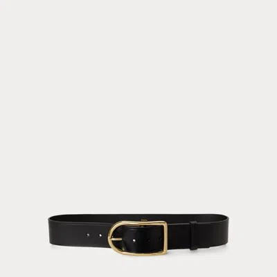 Ralph Lauren Curved-buckle Leather Belt In Black