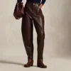 Ralph Lauren Curved Tapered Leather Pant In Brown