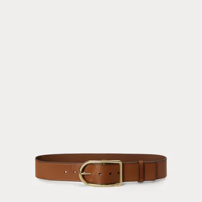 Polo Ralph Lauren Curved-buckle Leather Belt In Cuoio In Brown