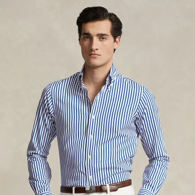 Ralph Lauren Custom Fit Striped Poplin Shirt In Blue/white