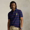 Ralph Lauren Custom Slim Fit Bear Mesh Polo Shirt In Newport Navy Heritage