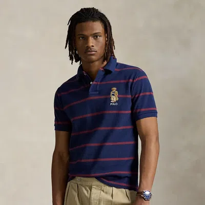 Ralph Lauren Custom Slim Fit Bear Mesh Polo Shirt In Newport Navy Heritage
