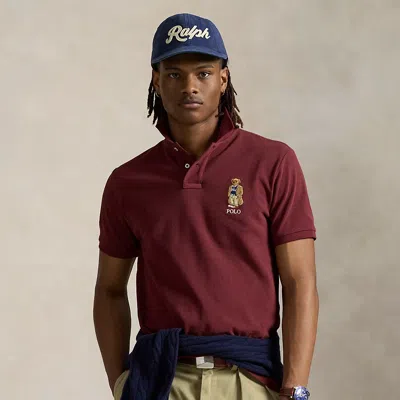 Ralph Lauren Custom Slim Fit Bear Mesh Polo Shirt In Red Wine Heritage Bear