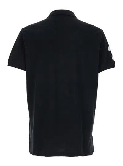 Ralph Lauren Custom Slim Fit Black Polo Shirt With Pony Maxi Embroidery On The Front And Numeric Detail On The Sl