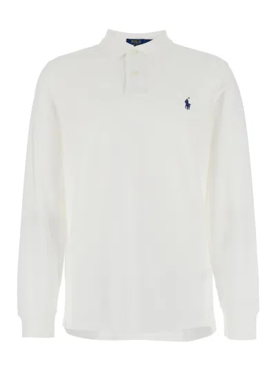 Ralph Lauren Custom Slim Fit White Polo With Classic Collar And Pony Embroidered On The Front In Cotton Man