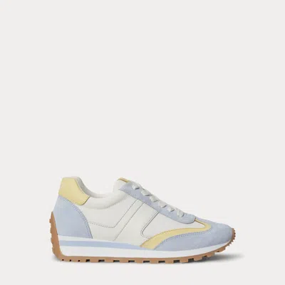 Ralph Lauren Dani Color-blocked Leather Sneaker In White/alpine Blue/lemon In Pattern