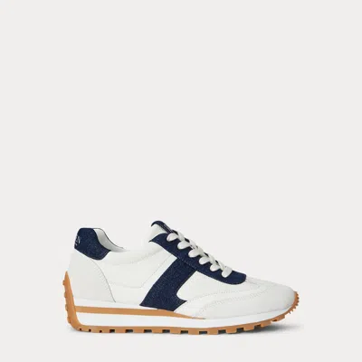Ralph Lauren Dani Denim-trim Leather & Suede Sneaker In Snow White/bianco Multi
