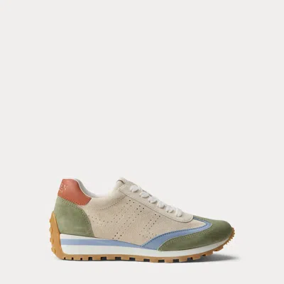 Ralph Lauren Dani Perforated Suede Sneaker In Explorer Sand/green In Multi