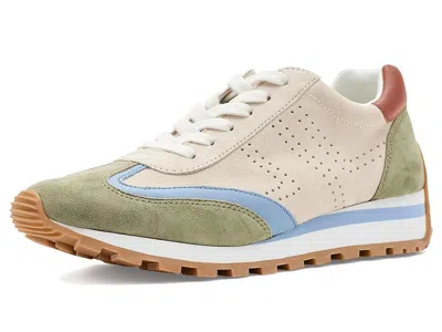 Ralph Lauren Dani Perforated Suede Sneakers Women's Shoes Explorer Sand/sage Green/dust Blue/red Terracotta: 8.5  In Multi