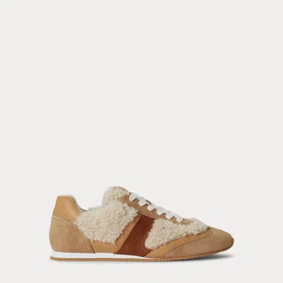 Ralph Lauren Shearling-trim Suede Sneakers In Neutral