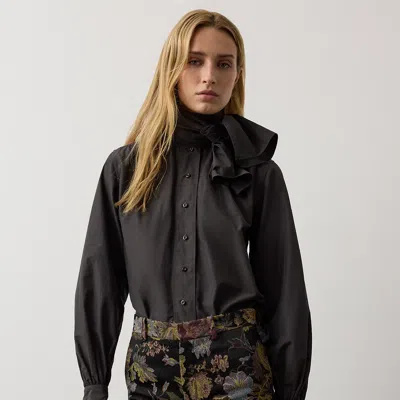 Ralph Lauren Dara Tie-neck Poplin Blouse In Chocolate