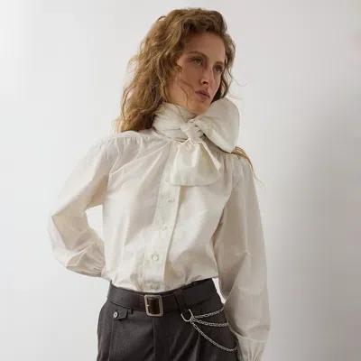 Ralph Lauren Dara Tie-neck Poplin Blouse In Cream