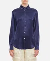 Polo Ralph Lauren Dark Blue Long Sleeve Button Front Silk Shirt In Dark Blue
