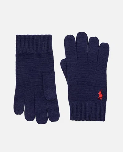 Polo Ralph Lauren Dark Blue Signature Pony Knit Touch Gloves In Classic Navy