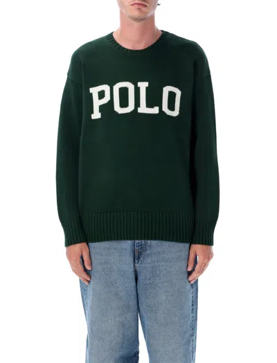 Ralph Lauren Dark Green Polo Sweater In Gray