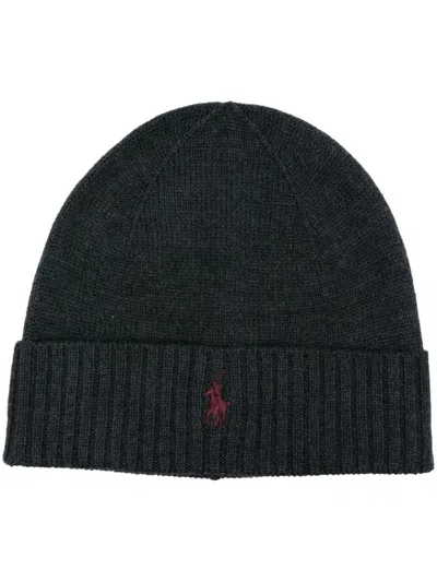 POLO RALPH LAUREN DARK GREY LOGO BEANIE HAT