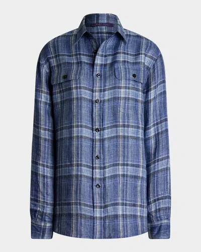 Ralph Lauren Darleen Plaid Chambray Button-down Shirt In Blue