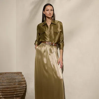 Polo Ralph Lauren Demetrius Metallic Satin Maxiskirt In Dusty Sage