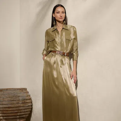 Ralph Lauren Demetrius Metallic Satin Maxiskirt In Dusty Sage In Green