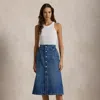 Polo Ralph Lauren Denim A-line Midi Skirt In Colel Wash