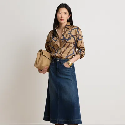 Ralph Lauren Denim A-line Midi Skirt In Marina Wash