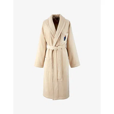 Ralph Lauren Denim Bear Logo-embroidered Cotton Bathrobe Pale Oak In Neutral