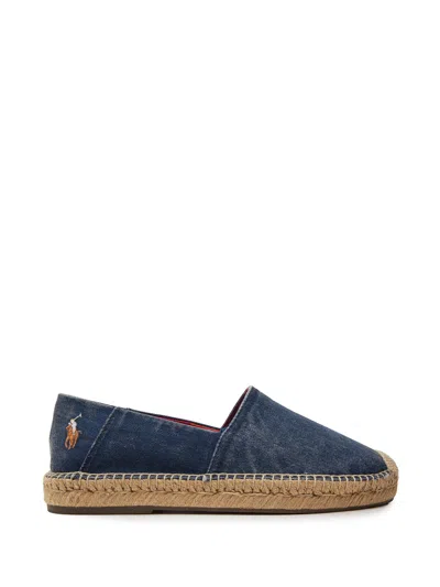 Ralph Lauren Denim Blue Espadrilles With Logo In Navy