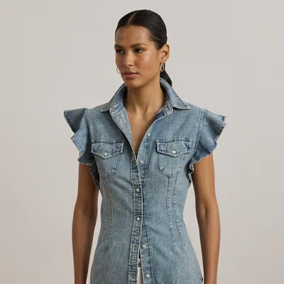 Ralph Lauren Denim Flutter-sleeve Shirt In Alicia Wash