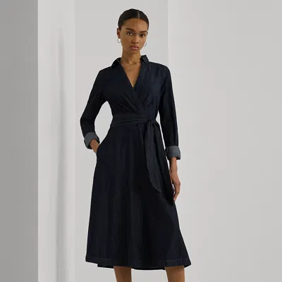 Ralph Lauren Denim Long-sleeve Midi Dress In Dark Rinse Wash