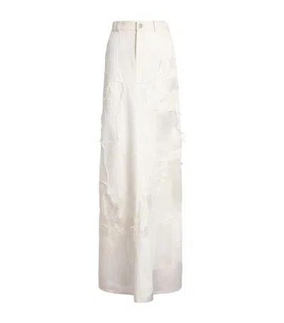Ralph Lauren Denim Patchwork Maxi Skirt In White