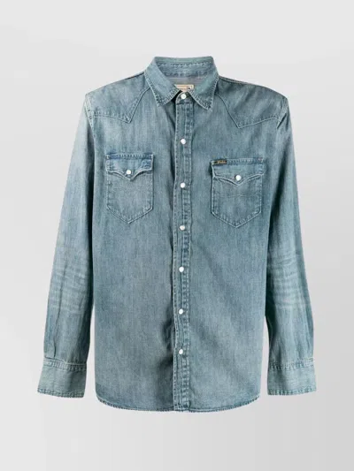 Ralph Lauren Denim Shirt Western Flap Pockets In Blue