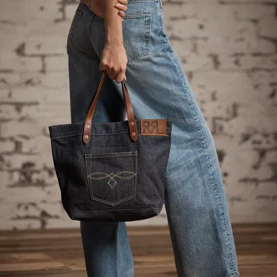 Ralph Lauren Denim Tote In Indigo In Purple