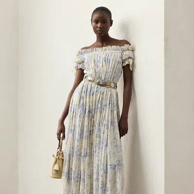 Ralph Lauren Desarae Floral Cotton Voile Day Dress In Cream/blue Multi