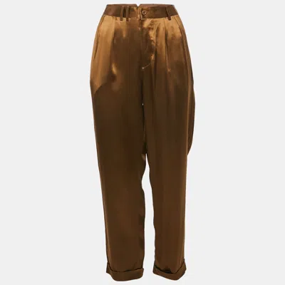 Pre-owned Ralph Lauren Desert Copper Brown Satin Pleated Serena Trousers L