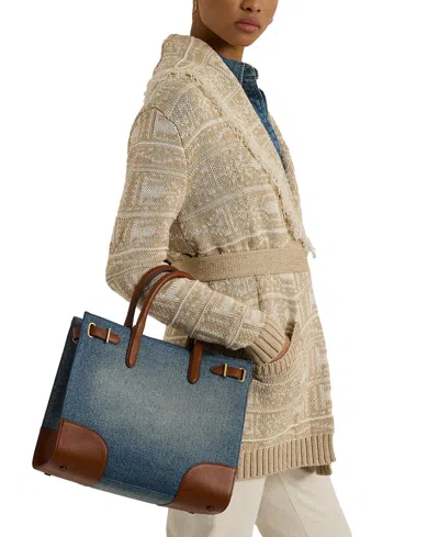 Ralph Lauren Devyn Denim With Leather Trim Medium Tote Bag In Indigo