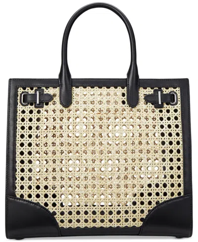 Ralph Lauren Devyn Rattan & Leather Tote Bag In Natural,black