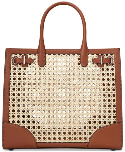 Ralph Lauren Devyn Rattan & Leather Tote Bag In Natural,lauren Tan